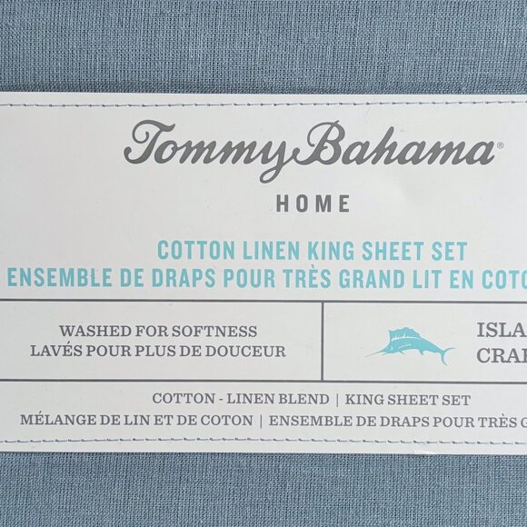 Tommy Bahama Linen Blend KING Size Sheet Set - Dusty Blue Washed Linen Blend - Picture 5 of 5